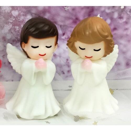 2 Pcs Angels Figurines Cake Topper Vinyl Sculpture Cake Decoration Desktop Car Party Ornament (Boy And Girl)