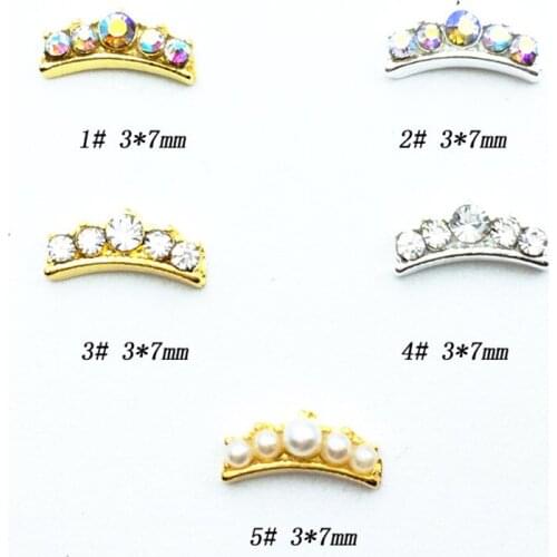 20pcs/pack Japan Alloy Nail Art charms decals crown with rhinestone pearl Metal Accessorie for Phototherapy Nail Sticker DIY