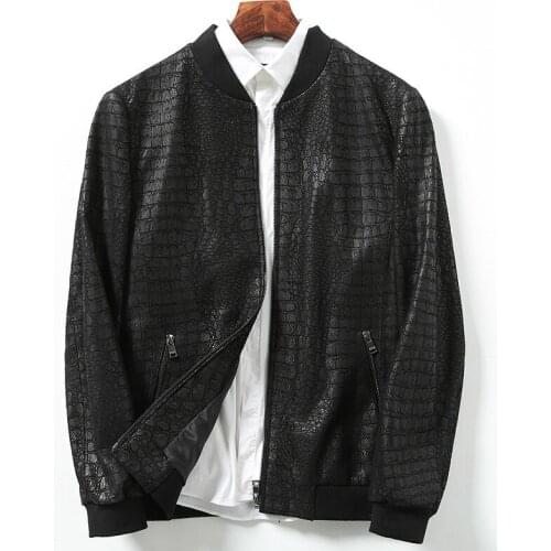 2020 Genuine Leather Jacket Men Motorcycle Bomber Jacket Real Sheepskin Coat Baseball Collar Chaqueta Cuero Hombre 7589 KJ2181