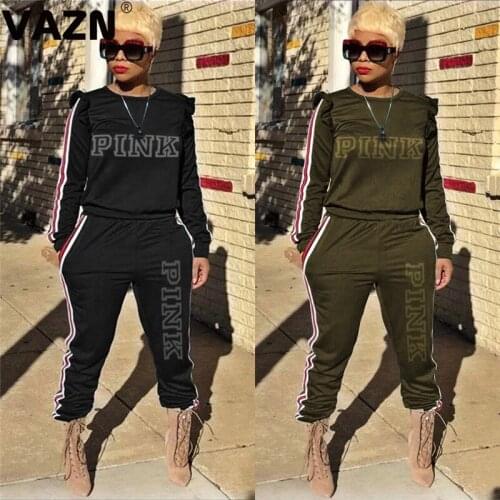 VAZN 2020 O-neck Baggy Full Sleeve Letter Print Women Casual Sport Running Set Holiday Women Young Energetic Set