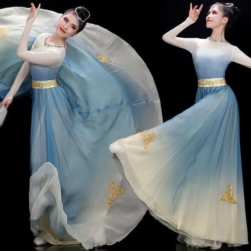 2021 women graceful dance costume flamenco costume chiffon classical dance costume chiffon big swing dress oriental style