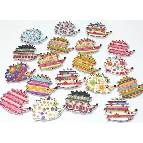 300pcs Mixed Wood Hedgehog Buttons Sewing 2 Holes Button 25x18mm Embellishments Scrapbooking