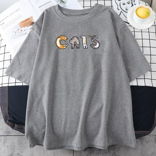 Letters Made Up Of Cats Print Womens Tshirts Fashion Home Tee Shirts Aesthetic Comfortable Clothes Casual Big Size Tshirts Women