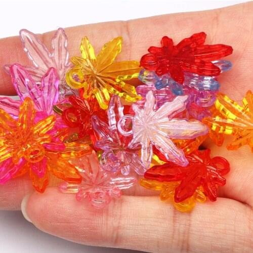 24x20mm Mixed Color Leaf Acrylic Beads 30pcs Loose Transparent Pendant For DIY Jewelry Making Charm Necklace Accessories