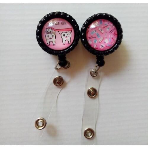Cute Dental Black Retractable Badge Reel ID Tag Holder 10pcs/lot