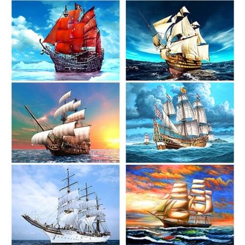 DIY 5D Diamond Painting Full Round & Square Resin Mosaic Diamond Embroidery Cross Stitch Kits Wall Art Decor Sail Boat Sea
