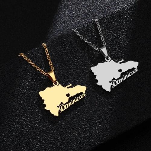 Dominican Map Stainless steel Pendant Necklaces Dominicans Country Map Jewelry Chain Patriotic Gift