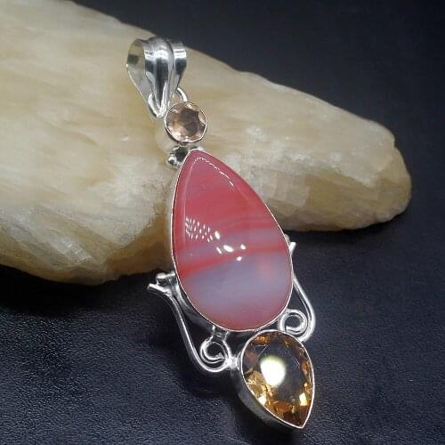 Gemstonefactory Jewelry Big Promotion 925 Silver Botswana Agate Topaz Charms Women Ladies Gifts Necklace Pendant 0302