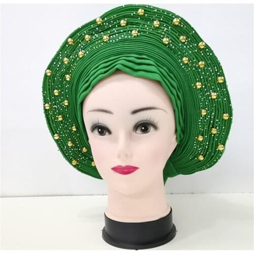 Nigerian gel headgear, with stone bead, already made auto, turban, afro aso ebi gel aso oke, wide brim headgear 7L111801