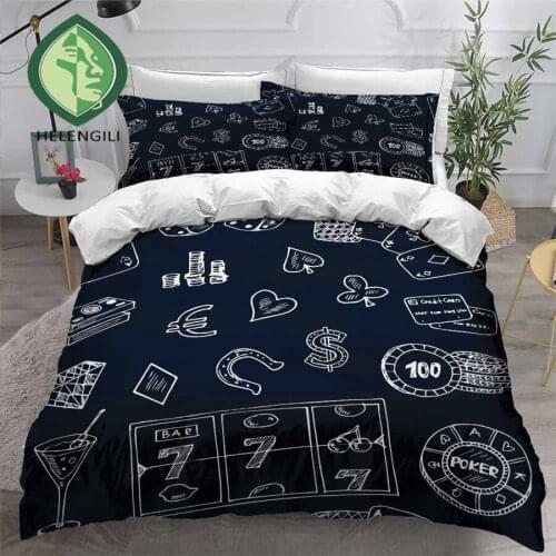 HELENGILI 3D Bedding Set Playing Cards Print Duvet Cover Set Bedclothes with Pillowcase Bed Set Home Textiles #PK37
