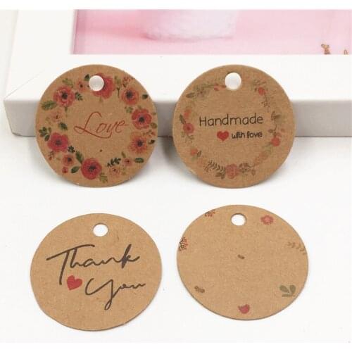 100pcs New Style Round Gift Boxes Packaging Hang Tags Paper Handmade Price Tags DIY Paper Cake Cards 1.18inch Love Gifts Labels