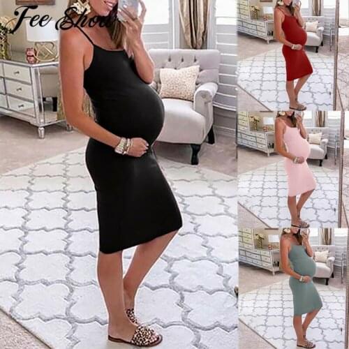 Summer Casual Maternity Clothes Round Collar Sleeveless Solid Color Bodycon Dress Pregnant Women Vest Sundress Pregnancy Dresses