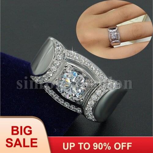 Fashion Jewelry Men ring Fashion Jewelry Engagement 2ct AAAAA zircon cz Silver color male Wedding Band Ring