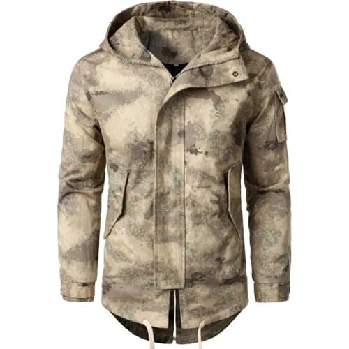 2020 Autumn New Men Camouflage Jacket Casual Slim Fit Windbreaker Mens Camo Hooded Overcoat Zipper Pocket Jackets Mid-length