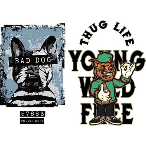 French Bulldog Patches On Clothes A-level Washable Thug Dog Applique Iron on Heat Transfer For Clothing Wholesale Sticker