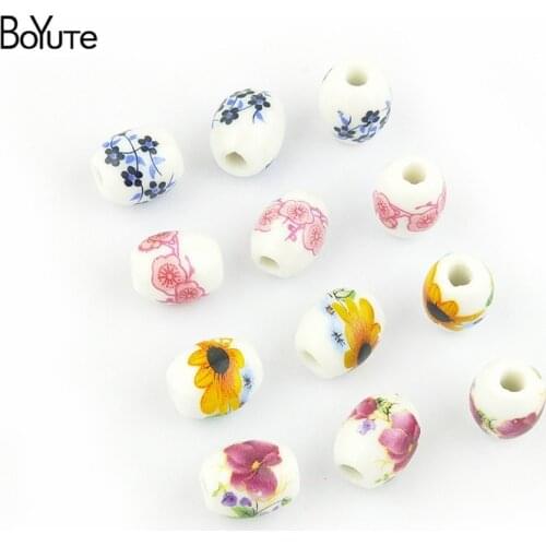 BoYuTe 20Pcs 10*12MM Oval Beads DIY Loose Beads Peony Beads High Temperature Firing Porcelain Ceramic Beads Jewelry Making