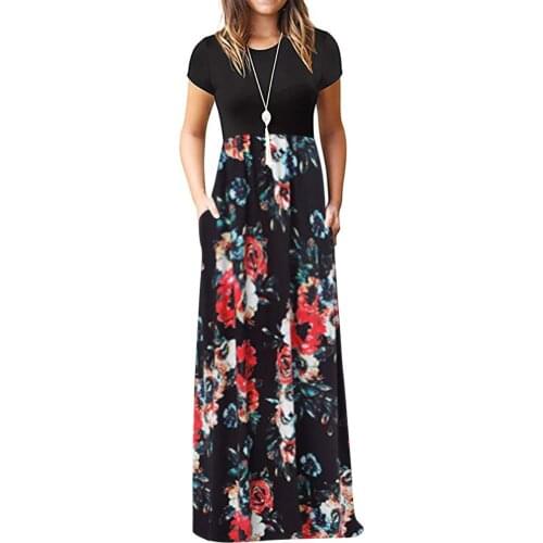 Dress Floor-length Sundress Patchwork Casual Short Sleeve O-neck Vestidos Print Maxi Tank Long Summer Dress Loose Mujer Sukienka