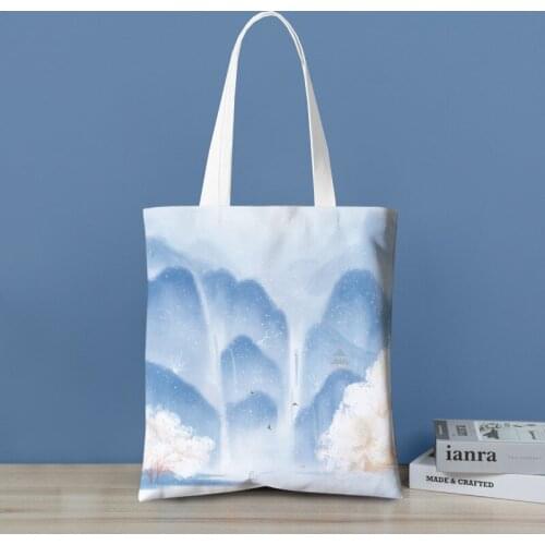 Cartoon cat landscape illustration Beach bag organizer for cosmetics Storage organizer home Handbags travel packaging Pouch bag