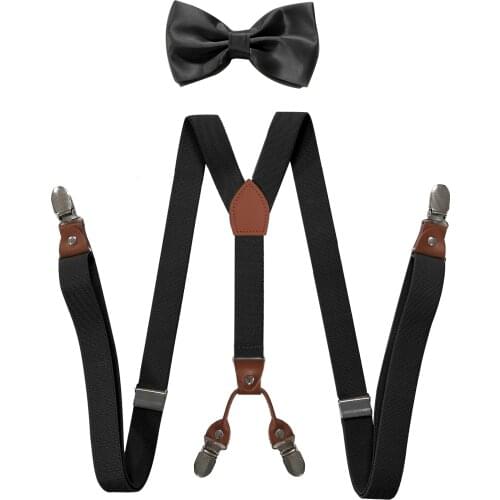 2.5x115cm Elastic Adjustable Men Trouser Braces Suspenders Set With Bowtie Y Shape with Strong Metal Clips Suspenders Braces
