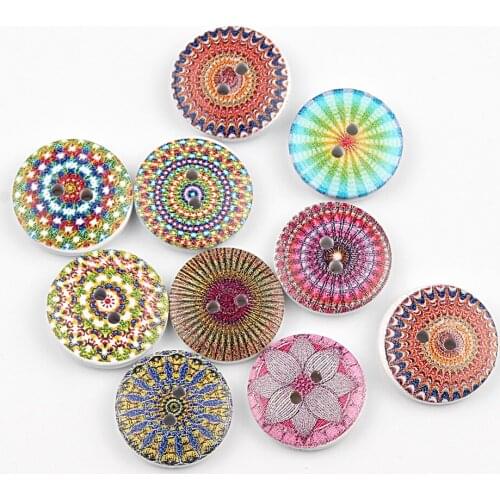 50pcs 20mm Mixed Retro 2 Hole Round Wooden Buttons For Crafts Clothes Decoration Scrapbooking Home DIY Sewing Accessories