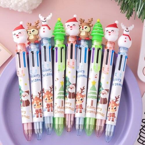 Cute Six Color Pen Santa Claus Xmas Cartoon Noel Deer Ballpoint Pen Elementary School Gifts Stationery Merry Christmas Decor