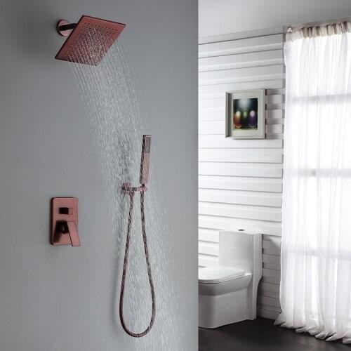Bathroom Shower Faucets Set Red Bronze Brass Rain Shower Faucet Wall Mounted Shower Mixer Tap 8" Shower Head Taps Bathtup Faucet