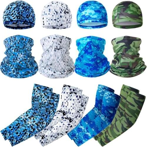 Unisex Outdoor Cycling Fishing Ice Sleeve Suit Solid Color/Camouflage Anti-Ultraviolet Neck Guard + Cooling Arm Sleeve + Hat