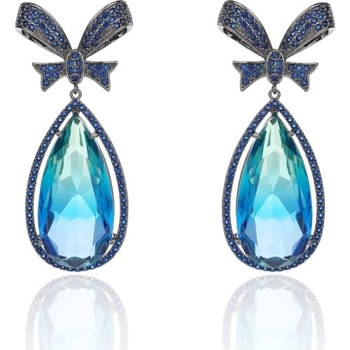 Vintage Cubic Zircon CZ Bow Earrings for Wedding, Crystals Drop Earring for Bride, Women Girl Birthday Party Jewelry CE11061