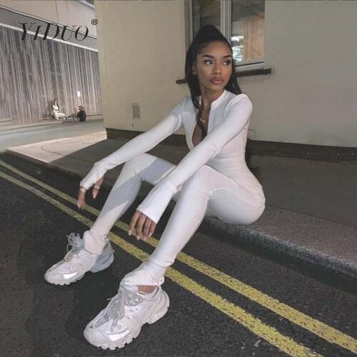 YiDuo Black White Deep V Neck Skinny Jogger Sexy Jumpsuit Rompers 2020 New Womens Long Sleeve Outfits Workout Tracksuit