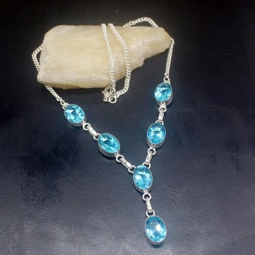 Gemstonefactory Jewelry Big Promotion 925 Silver London Blue Topaz Gemstone Fashion Gifts Women Chain Necklace 46cm 202101395