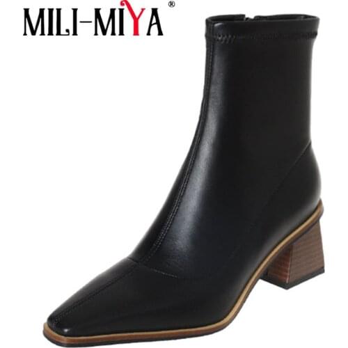 MILI-MIYA Classic Female British Style Autumn Winter Ankle Boots Square Toe Block High Heels Elegant Party Shoes Big Size 34-43