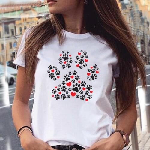Women T-shirts Love Heart 2021 Dog Paw Cartoon Animal Pet 90s Summer Graphic Print Female Stylish T Top Shirt Girl Tee T-Shirt