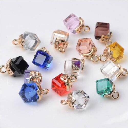 1Pc Square Cube Crystal Pendant DIY Making Necklace Bracelets Earrings Charm Accessories Women Girl Jewelry Supplies Finding