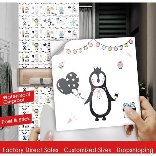 10/15/20/30cm Nordic Style Cartoon Animals Crystal Hard Tiles Wall Sticker Kitchen Floor Home Decor Wallpaper Vinly Art Mural
