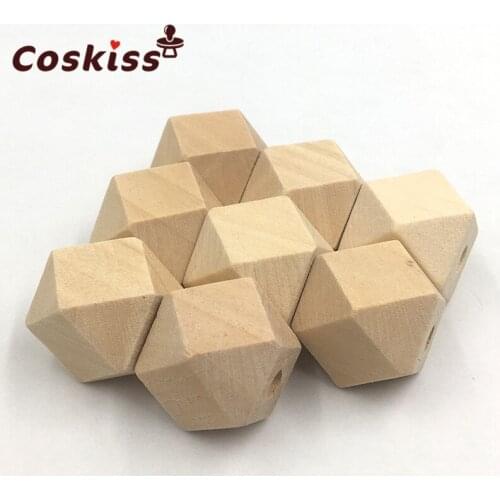 100pcs Unfinished Wood Hex/Geometric Beads Wood Octagonal Baby Chew Beads Safe Jewelry For DIY Wooden Baby Teething Necklace
