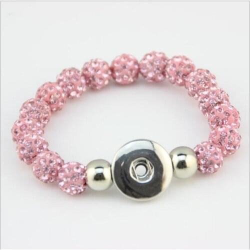18mm Snap Button Bracelet Pink Bead Rhinestones Snap Bracelets Jewelry For DIY Womens Gifts 5PCS