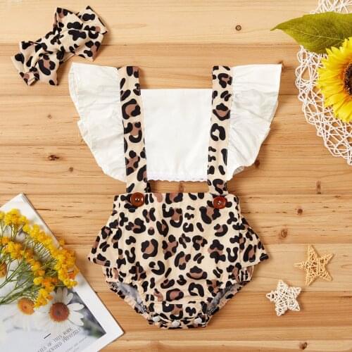 2020 baby summer newborn baby girl halter lace-up dress leopard print jumpsuit jumpsuit headband childrens clothing 2 pieces