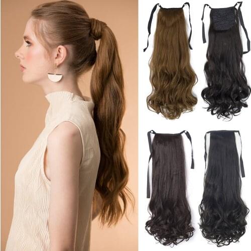 22 Inch Ponytail Synthetic Ponytails Extensions Bandage Hair Piece Long Wavy Pony Tail Heat Resistant Fiber Fake Hairpieces