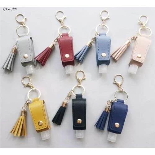 30ML Hand Sanitizer Leather Keychain Holder Travel Bottle Refillable Container Flip Reusable Bottle With Tassel Keychain Carrier