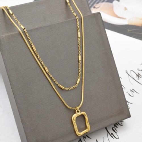 316L Stainless Steel New Fashion Upscale Jewelry 2 Layer Beaded Geometric Vintage Charms Chain Choker Necklace Pendant For Women