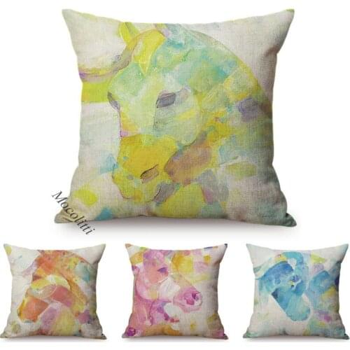 Abstract Horse Water Color Home Decoration Cushion Cover Animal Graffiti Pattern Cotton Linen Square Sofa Throw Pillowcase Cojin