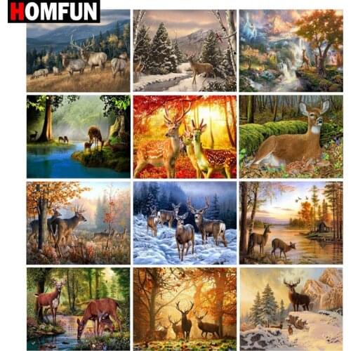 HOMFUN 5D Diy Diamond Painting Cross Stitch "Animal deer scenery" Home Decor Full Rhinestones Inlay Diamond Embroidery