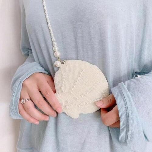 Angelatracy Shell White Pearl Coin Bag Bead Women Key Handmade Card Holder Beads Embroidery Wallet Crossbody Bags Coin Purse