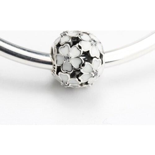 925 Sterling Silver Dazzling Daisy Meadow Clip Charm Fit Bracelet & Necklace White Enamel DIY Jewelry