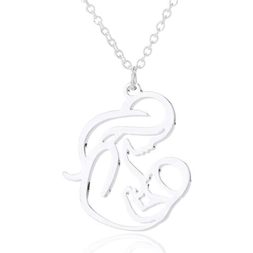 12PC Wholesale Sliver Hollow Mommy Mum Mom Mother Breastfeeding Holding Baby Pendant Necklace Chain For Mothers Day Family Gift