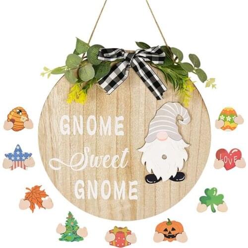 Wooden Sweet GNOME Door Sign Plate Christmas Hanging Ornaments For Home Decoration Navidad 2021 Noel Xmas Festive Party Supplies