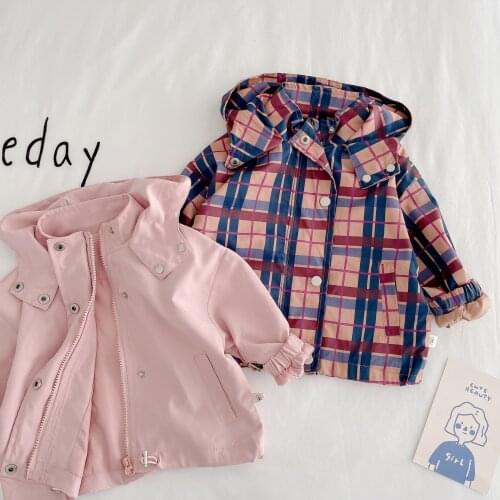 Baby Girls Spring Fall Coats Clothes For Kids Jackets Toddler Hooded Windbreaker With Pocket Children Zipper Outerwear 1-7 Years