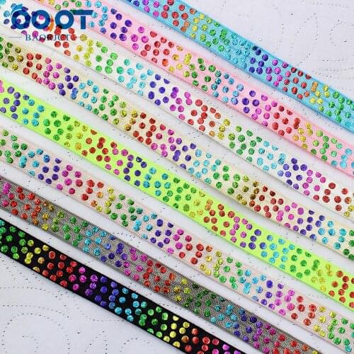 16mm,10yards Hot gold Rainbow dot Elastic Foldover Elastics Stretch Hair Ties Headbands for Baby Girls Hair Bow,E-20508-1005