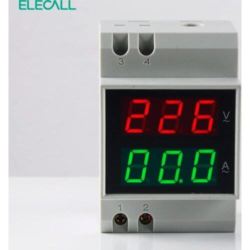 ELECALL D52-2042 Double Display DIN RAIL Red Green AC80-300V AC0.1-99.9A Digital AC Voltmeter Alternationg Voltage Current Meter