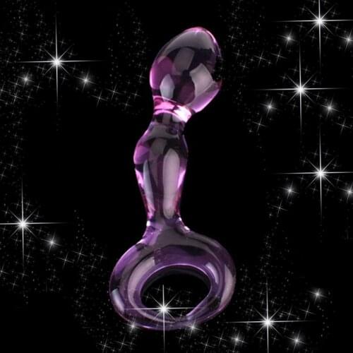 Purple Women Men Hand Glass Massager AV Bent Graduate Glass Pleasure Wand Purple Glass Dildo Anal Sex Toys Butt Plug